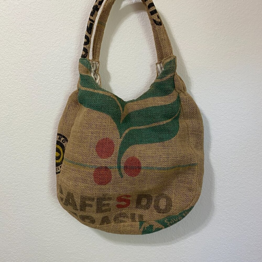 Upcycled Coffee Sack Burlap Tote Purse Lined - Picture 3 of 10